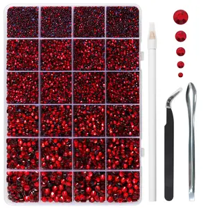 Hotfix Rhinestones Kit 14400 pcs SS6-SS30 Multi Sizes with Wax Pencil Tweezers & Spoon for Clothes Crafts Siam
