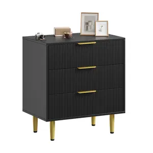 OP-Modern Classic Drawer Dresser for Bedroom, Wood Chest of Drawers, Fluted Dresser with Golden Metal Handle, Large Capacity Organizer for Bedroom, Hallway and Entryway, Easy Assembly