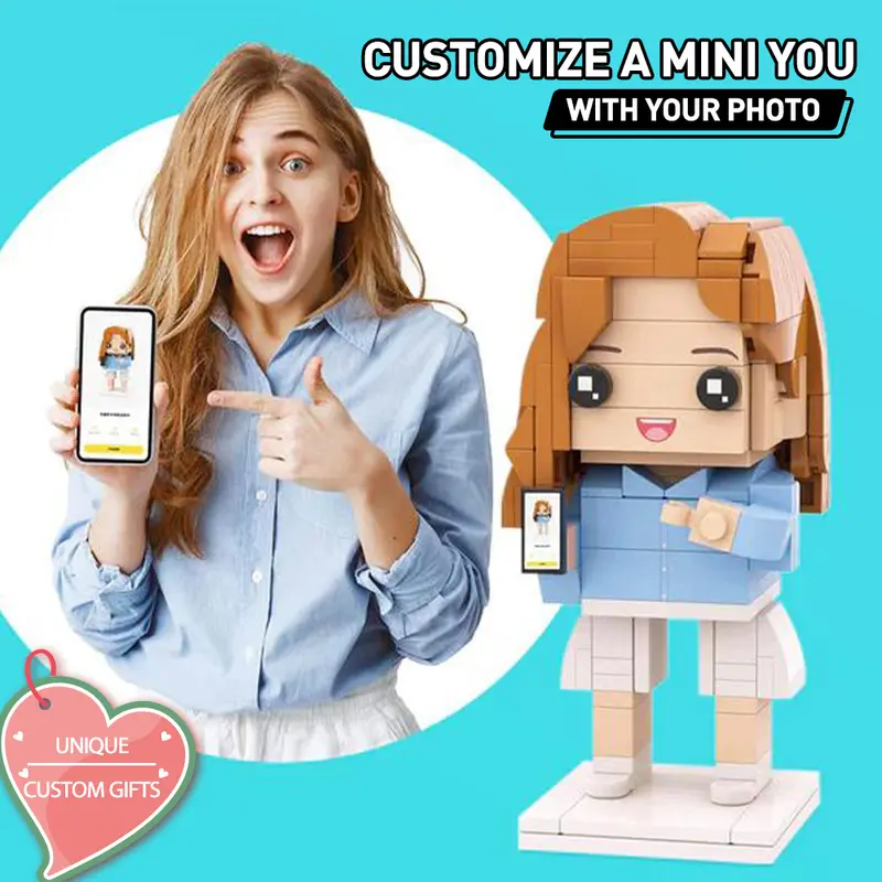 Perfect Customized Gift: Personalized Brick Figure With Key Chain Set- A Gift Personalized from Your Photo