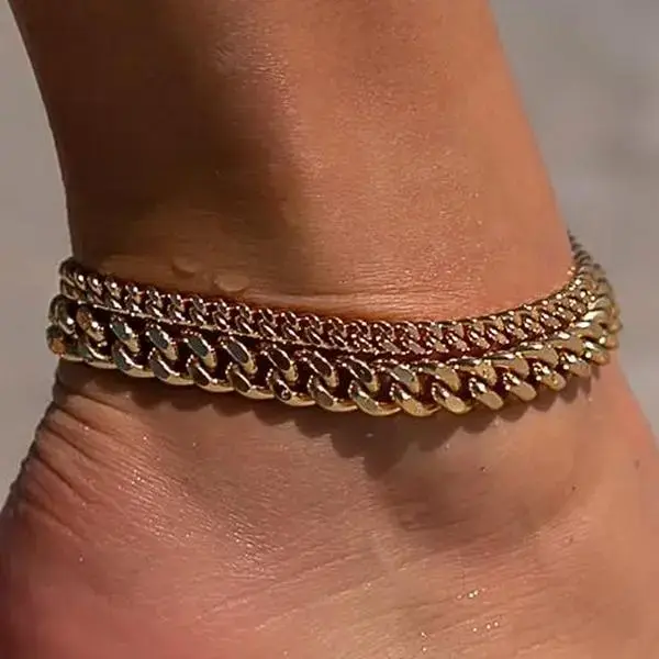 Women's Cuban Link Chain Anklets Set - 8.3+2in Waterproof Adjustable Alloy Anklets, 40g Chunky Layered Casual Jewelry for Female Summer Beach Vacations, Beachwear, Chic Elegant Ankle Bracelet, Adjustable Length, Chunky Links, Layered Look, Chain Jewelry A