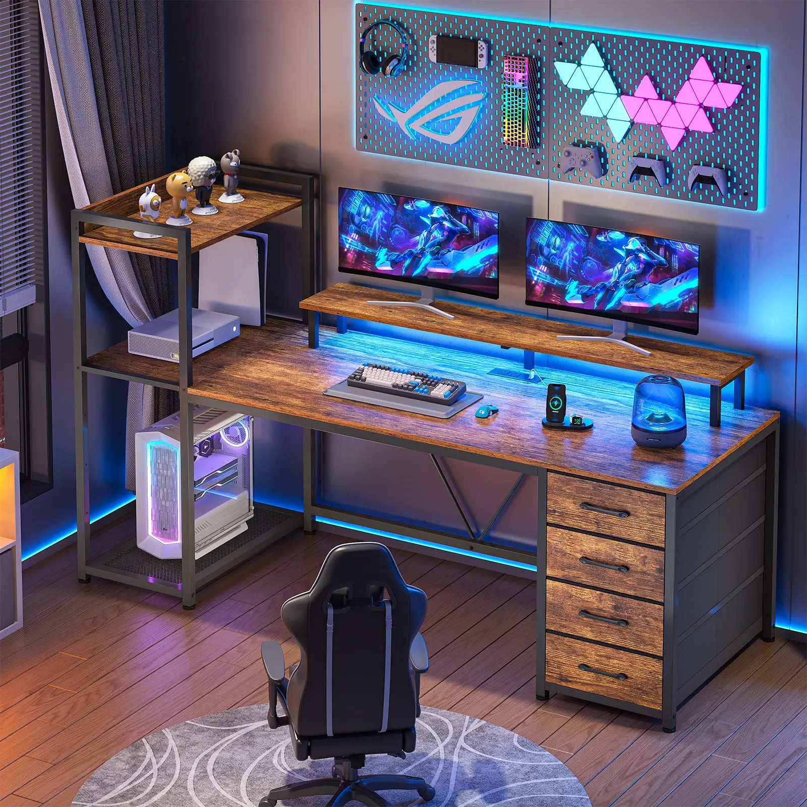 SEDETA 55 Inch LED Gaming Desk Home Office Computer Desk with Large Storage Space，Large Computer Gaming PC Desk, Writing Table Study Desk for Bedroom,