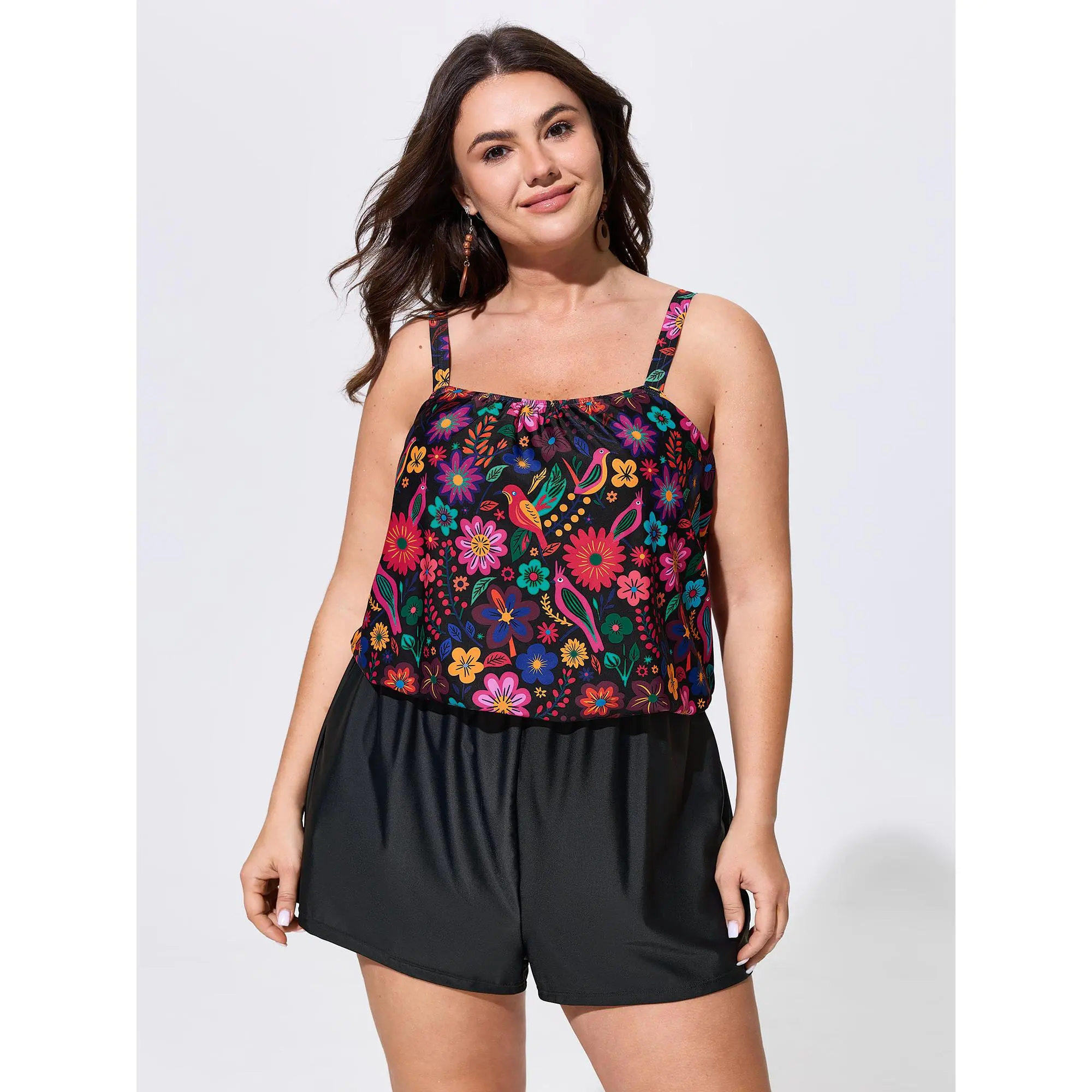 BLOOMCHIC Plus Size Floral Bird Print Pocket One Piece Swimsuit[M-6X] 2026 Summerfinds