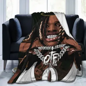 King Von OZ RIGHT EAM Graphic Print Flannel Blanket - Soft All-Season Throw for Couch, Bed & Office - Vibrant Mixed Colors, Durable Light Beige-Friendly Fabric - Perfect Gift for Fans, Sisters, Holidays, Throw Blanket for Couch, Holiday Gift Item,