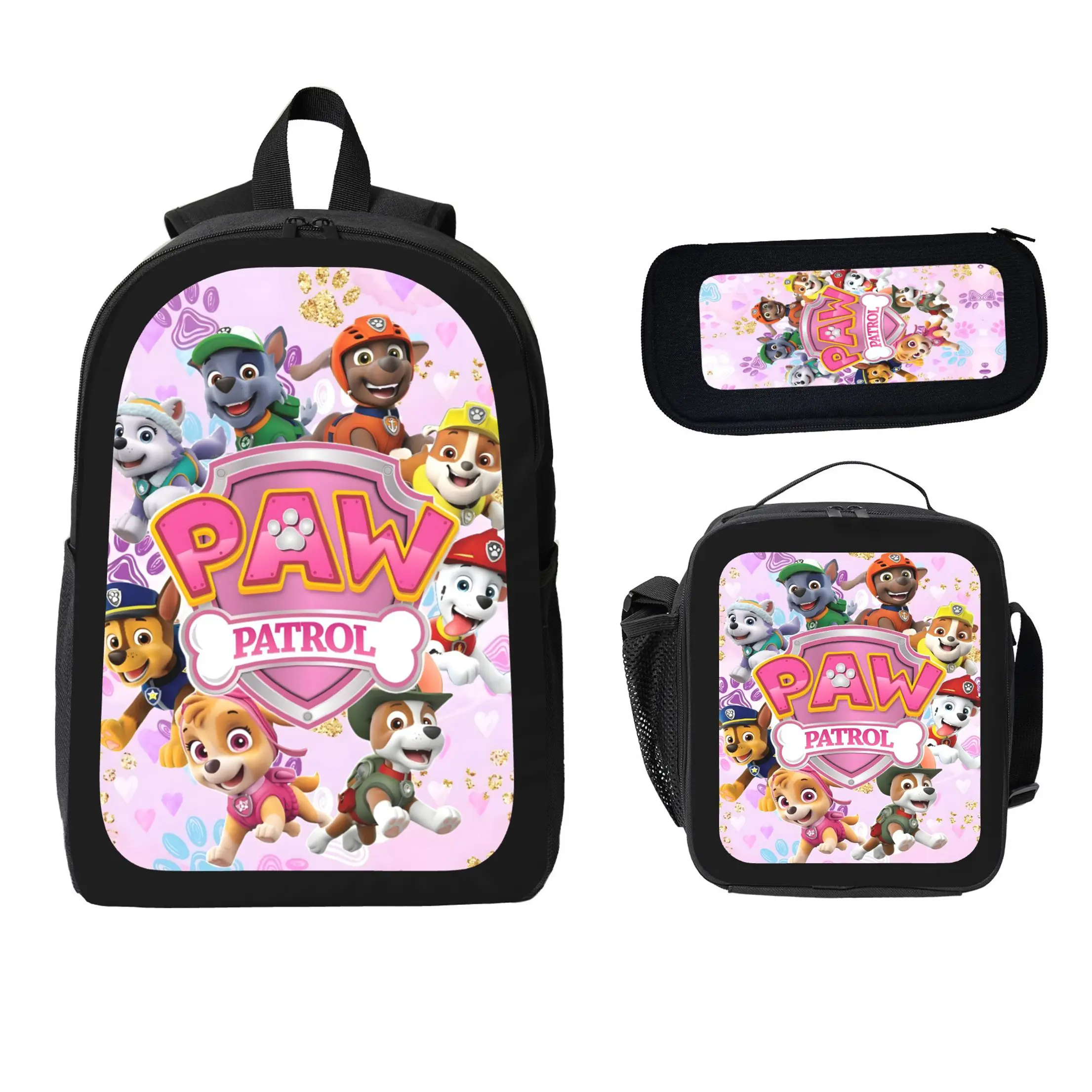 PAW Patrol Backpack Set 3Pcs Kids Backpack Lunch Bag Pencil Case Cartoon Bookbag Lightweight Travel Daypack Back To School Gift For Boys Girls Students