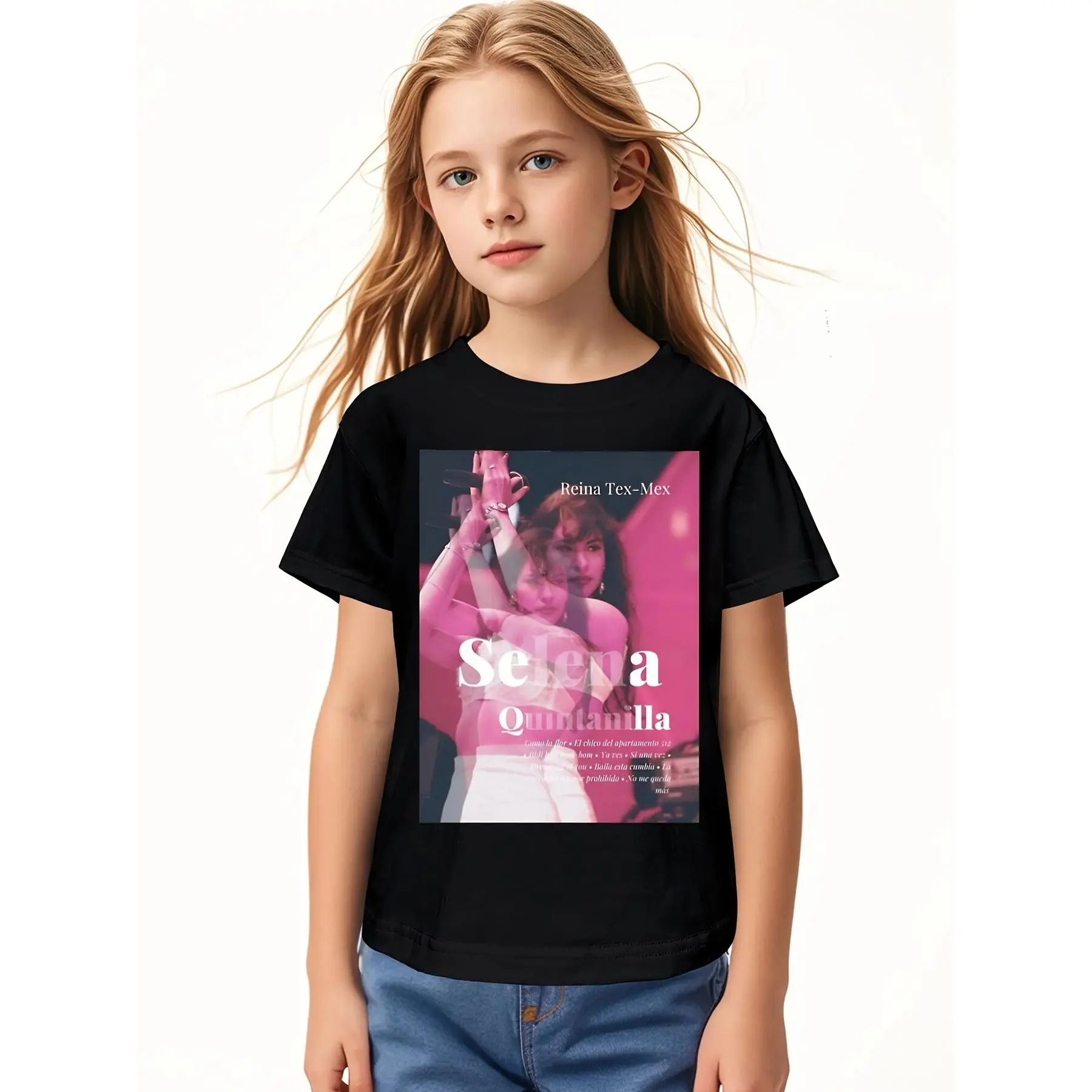 Kids' Selena Theme Character Print Shirt - 1pc, Loose Fit, Short Sleeves, Casual Crewneck, All-Season Fan Graphic Tee