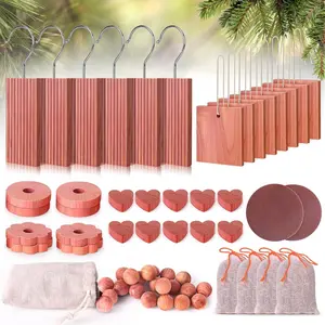 Cedar Blocks for Clothes Storage 56 Pcs, Aromatic Planks with Metal Hooks, Cedar Wood Chips and Balls for Closets and Drawers, Fresh Scented Sachets