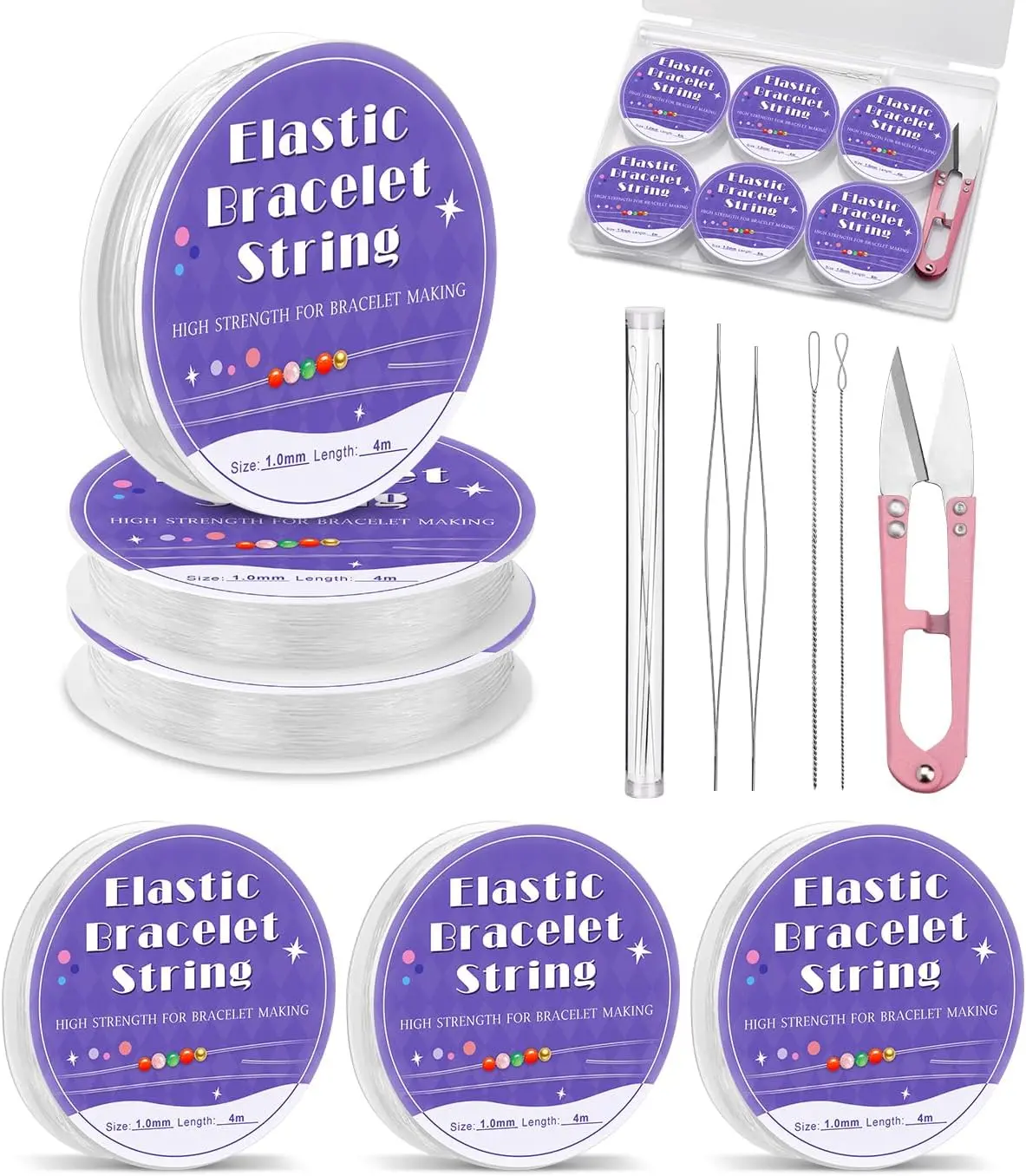 6 Rolls Elastic String for Bracelets, 1mm Clear Stretchy Bracelet String with Beading , Friendship Bracelet String for  Making Supplies