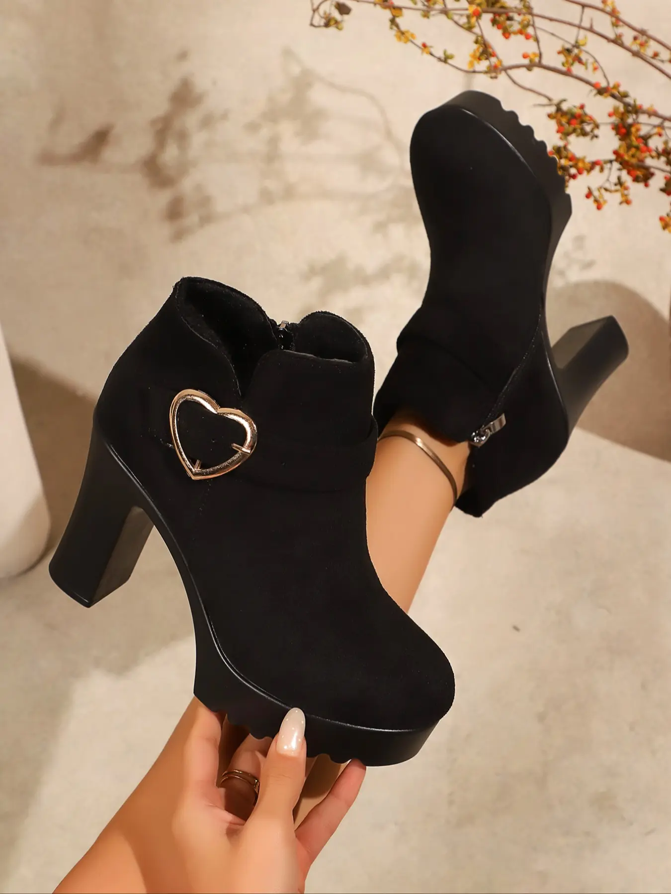 Women's High Heel Chunky Heeled Booties, Fall Winter New Korean Style Waterproof Platform Boots, Versatile Fashion Shoes, Flatform, Dress Boot, Elegant Boots, Trendy Boots