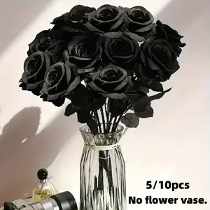 5/10 Artificial Roses, Plastic Fake Flowers, Long Stems, Halloween Decor, Home Decoration, Wedding Party, Gothic Style, Artificial Flower Bouquets