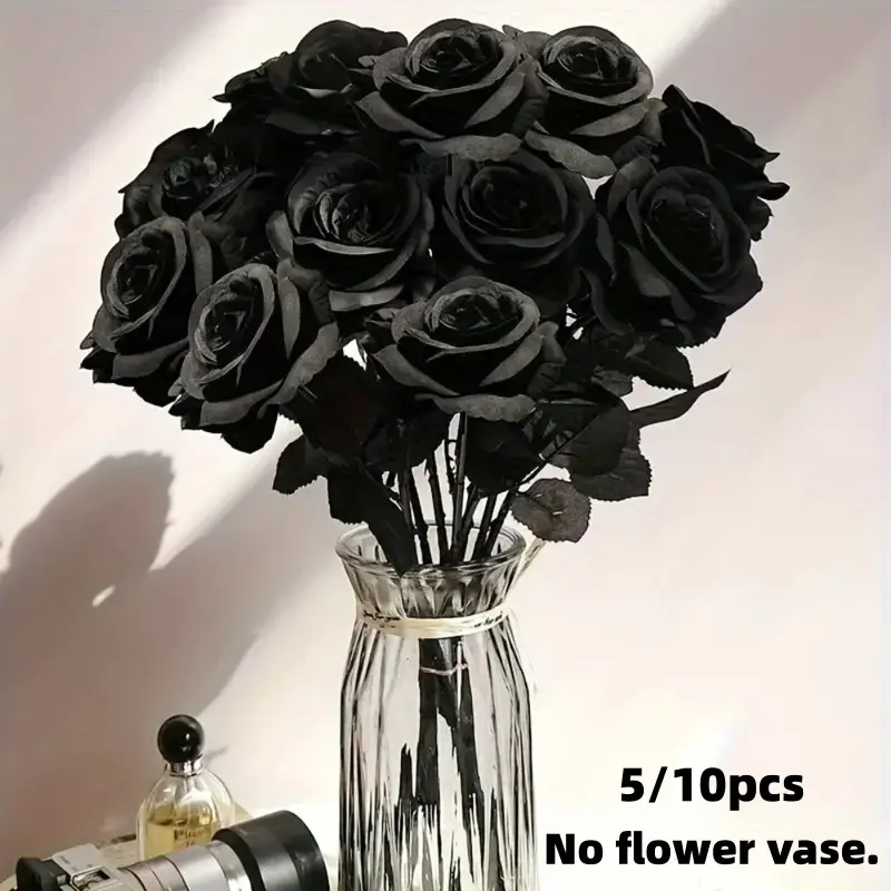 5/10 Artificial Roses, Plastic Fake Flowers, Long Stems, Halloween Decor, Spooky, Home Decoration, Wedding Party, Gothic Style, Artificial Flower Bouquets, Artificial Decorative Flowers