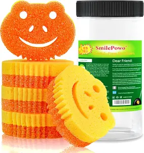 SmilePowo 5 Pack Scrub Sponge, Dual-Sided Temperature Controlled Kitchen Sponge for Dishes, Frog Bulk Sponges Household Cleaning Pads,Multi-Functional Premium Cleaning Sponges
