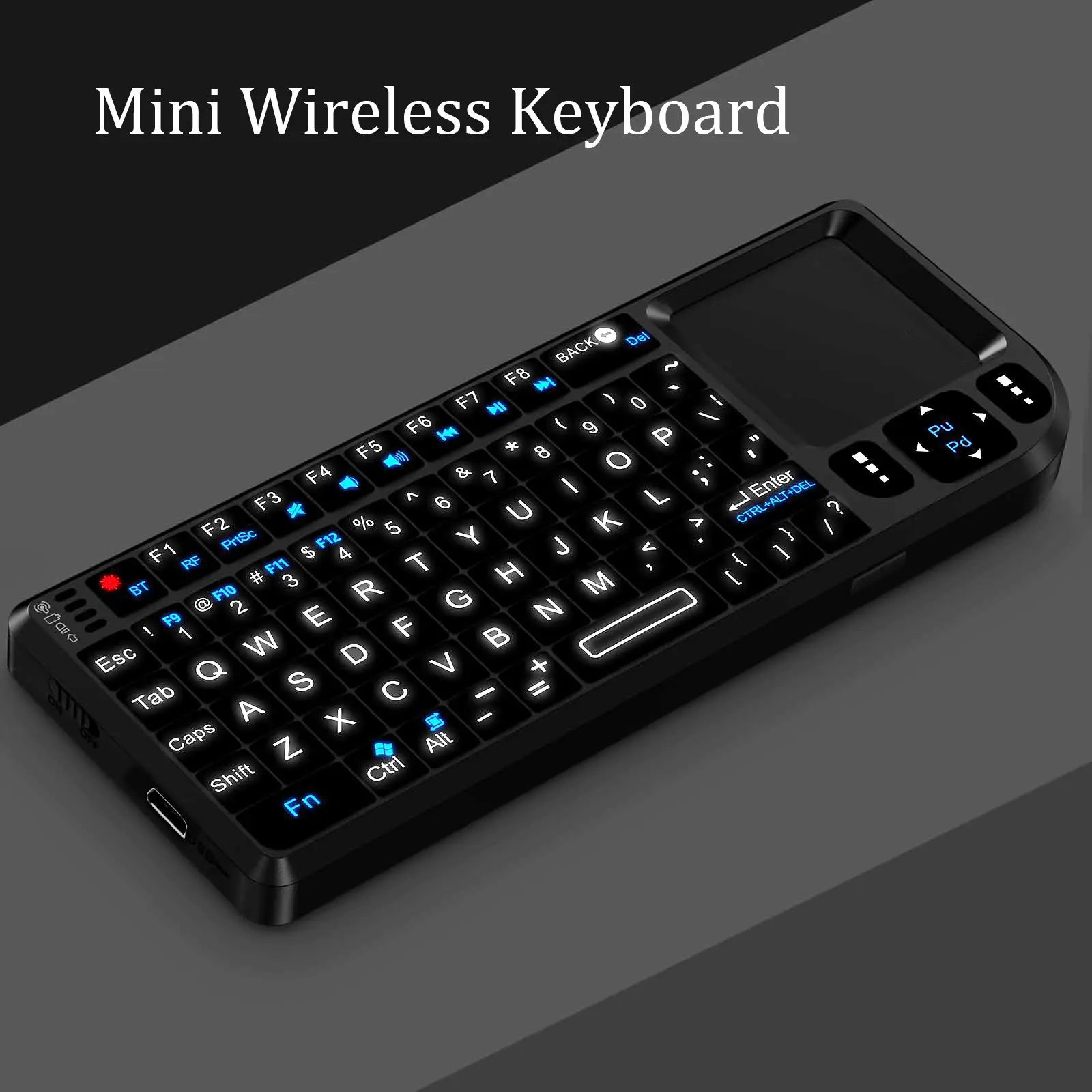 2.4g Mini Wireless Backlit Multifunctional Keyboard and Mouse Wireless with Touchpad Mouse, Rechargeable Battery, Flashlight, for PC MAC Htpc Projector Smart TV Box