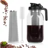 64 oz Cold Brew Coffee Machine - Large Size Coffee Brewing Equipment with Heavy-Duty Glass Mason Jar Pitcher, Handle, Airtight Seal Splashfree Spout Lid, 160µm Dense Stainless Steel Filter, Convenient Leak-Proof Design for Iced Tea, Milk & Lemonade