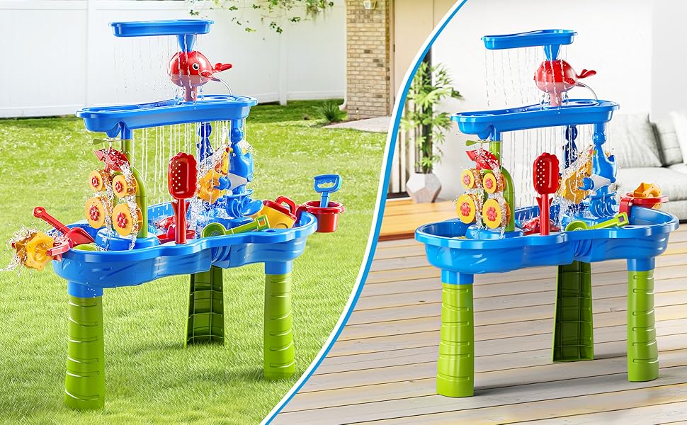3-Tier Kids Sand Water Table for Beach, 39PCS Activity Sensory Play Table Toys for Toddlers, Water Activity Tables Summer Gift Toys for Outside Backyard summerwins