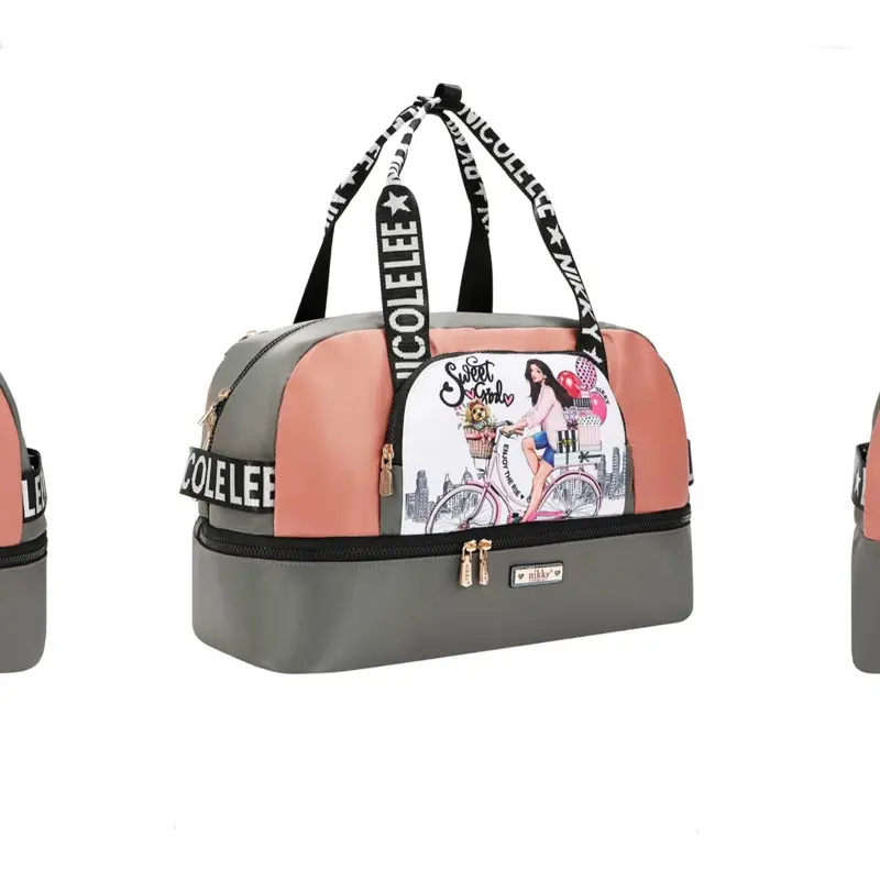 Illustrated Gym Duffel Bag with Double Compartment Design & Stylish Bike Print for Gym Lovers Versatile Workout Gear Carrier with Convenient Storage and Practical Use