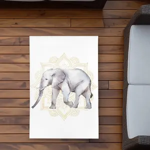 360 stand Bohemian Area Rug - 2x3 ft Rectangular Boho Style Durable Decorative Mat, Elephant-on-Mandalas Ethnic Design, Home Decor for Outdoor Use, Boho Style Rug