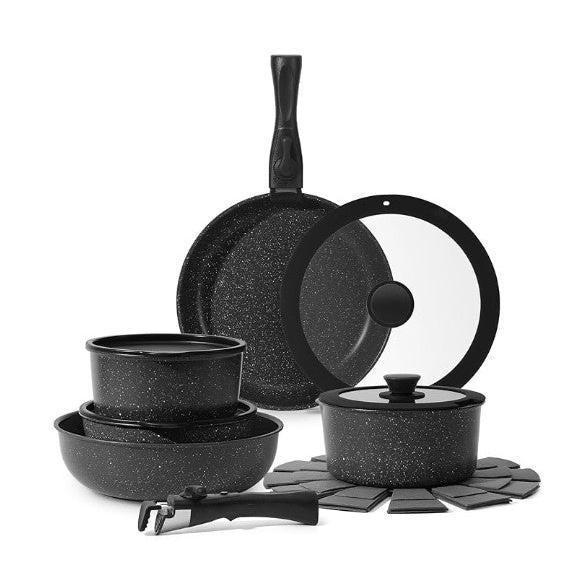 8-21 Piece Multi Color Orange Red Purple Blue Pink White Black Non-Stick Kitchen Cookware Pots and Pans Sets