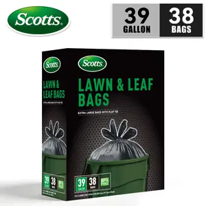 Scotts 39 Gallon 38 Bags Box Disposable Non-Rip Black Large Garbage Bags for Kitchen Cans Industrial Garden Home Commercial Multi-purpose Cleaning Supplies Durable Leak-proof Easy to Use, Durable Trash Bag, Waste Bags, 39Gal