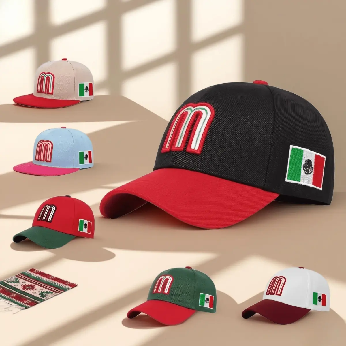 Graphic Men's Hats with Mexico Flag Emblem, Unisex Adjustable Outdoor Cap with Flat Brim, Breathable Streetwear Snapback, Baseball Cap, Lightweight, Casual, Hats Snapback, Flatbill Snapback Cap