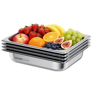 VEVOR 4-Pack 1/2 Size Stainless Steel Steam Hotel Pans, 2.5 in Deep Anti-Jam Cookware, Reusable Rustproof Restaurant Supplies for Home, Restaurant, Buffet, Cookware Stainless Steel