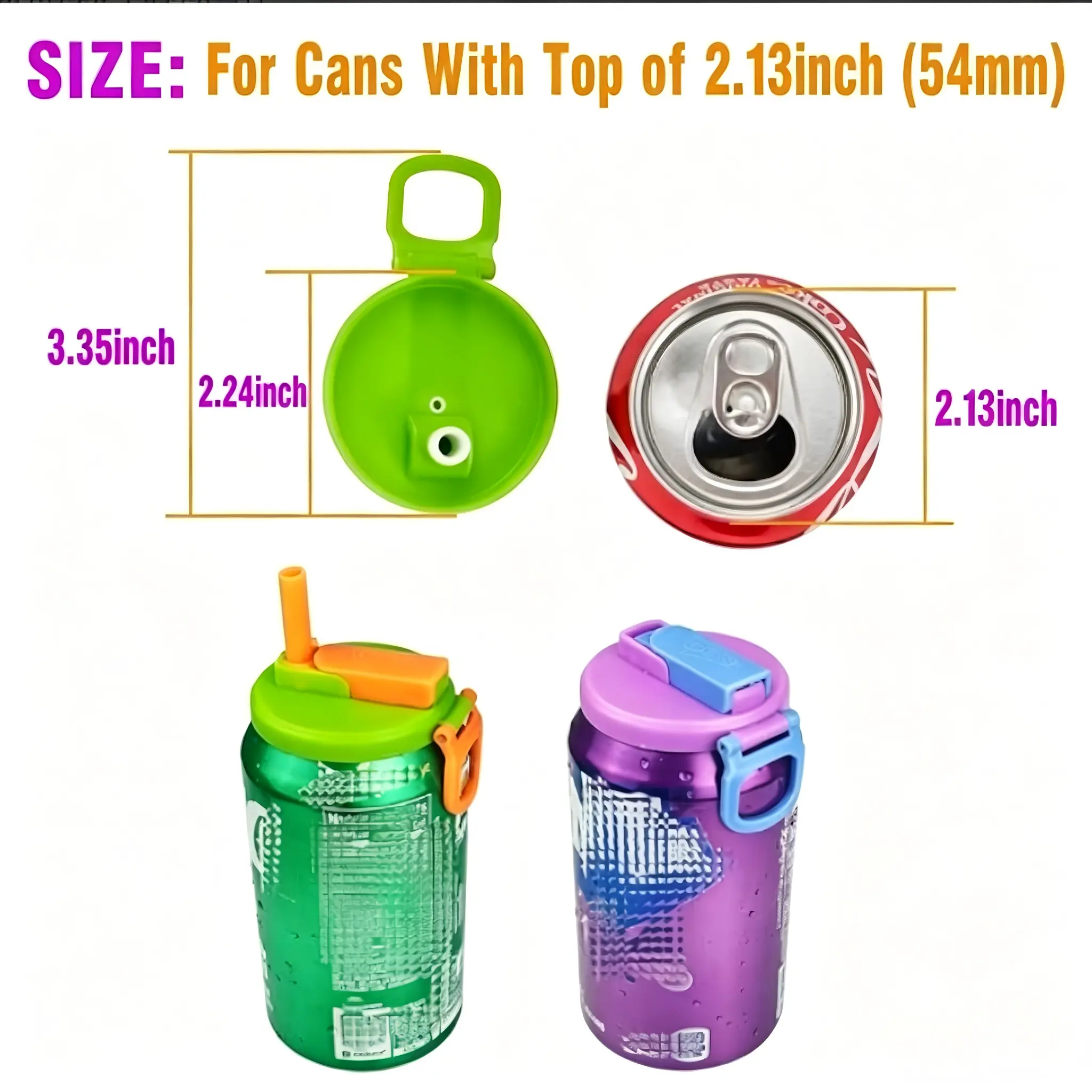 Reusable Beverage Can Lids with Pop-Up Straws - Spill-Proof 12oz Soda/Beer Can Protectors, Portable Kitchenware Accessories for Camping, Backyard Parties, Drinkware Covers, Beverage Protector