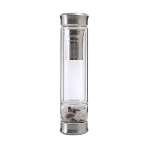 Double Walled Crystal Glass Gemstone Tea Infuser Bottle
