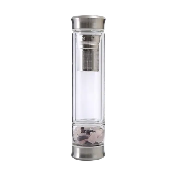 Double Walled Crystal Glass Gemstone Tea Infuser Bottle