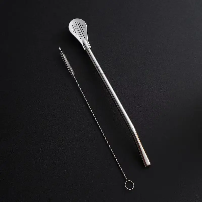 Stainless Steel Straw Spoon Reusable Coffee Stirring Spoon Drinking Straws with Filter Spoon for Fruit Juice Drinks Tea Coffee Cocktail