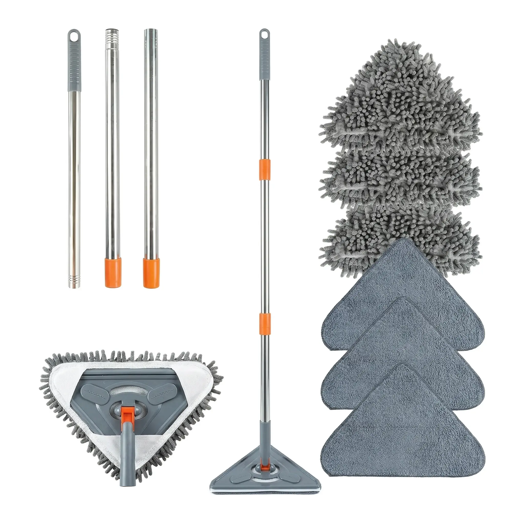 Adjustable Triangle Wall Mop with Extendable Long Handle, 360-Degree Rotating Head, 6 Microfiber Chenille Pads – Home Cleaning Essential for Ceilings, Baseboards, Floors, Father’s Day Practical Gift, Mid Year Sale Pick