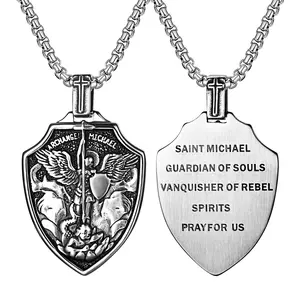 OIDEA St Michael Archangel Necklace: Men Women Silver Stainless Steel Religious Medallion Pendant Catholic Protection Amulet Jewelry Gift