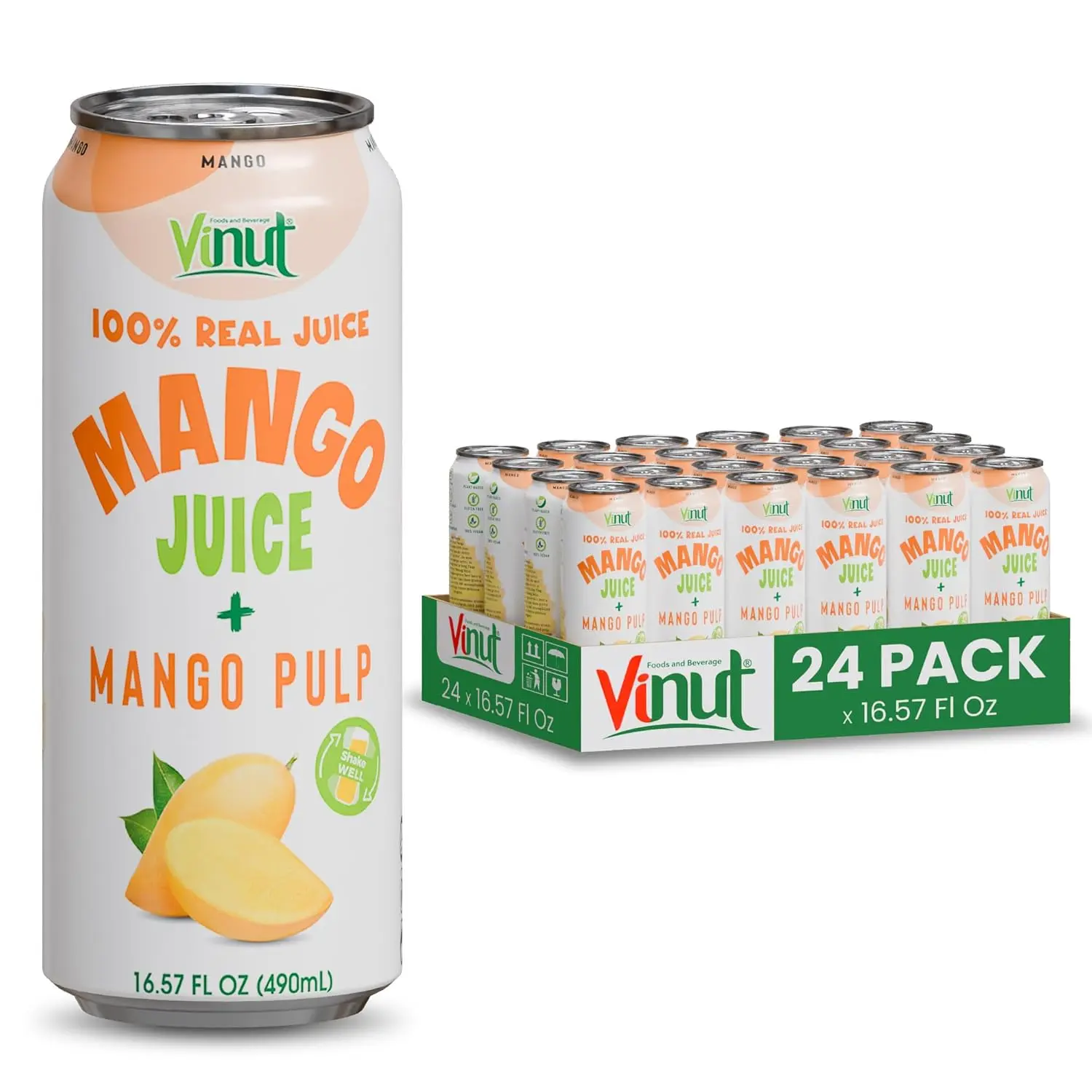 Vinut 100% Mango Juice with Pulp 6/12/24 Pack 16.57 Fl Oz No Sugar Added Natural Beverage Gluten Free Authentic Mango Taste
