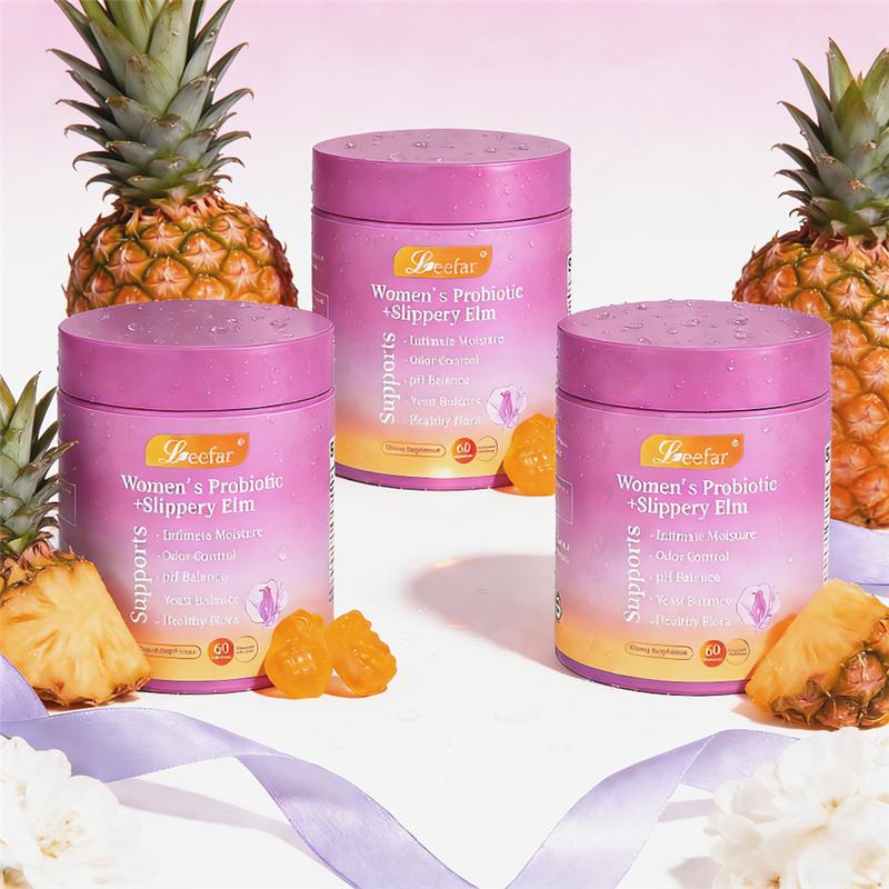All-in-One Feminine Balance Gummies for Women, Probiotics + Slippery Elm + Prebiotics Support Vaginal Flora, Dryness & Comfort, Hawaiian Pineapple 60 Gummies