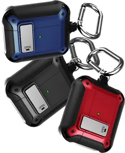 Secure-Click Series for Apple Airpods Case (3rd Gen), Nakedcellphone Rugged Hybrid Protective Cover with Carabiner Keychain Clip and Lock Closure for Airpods 3 Console