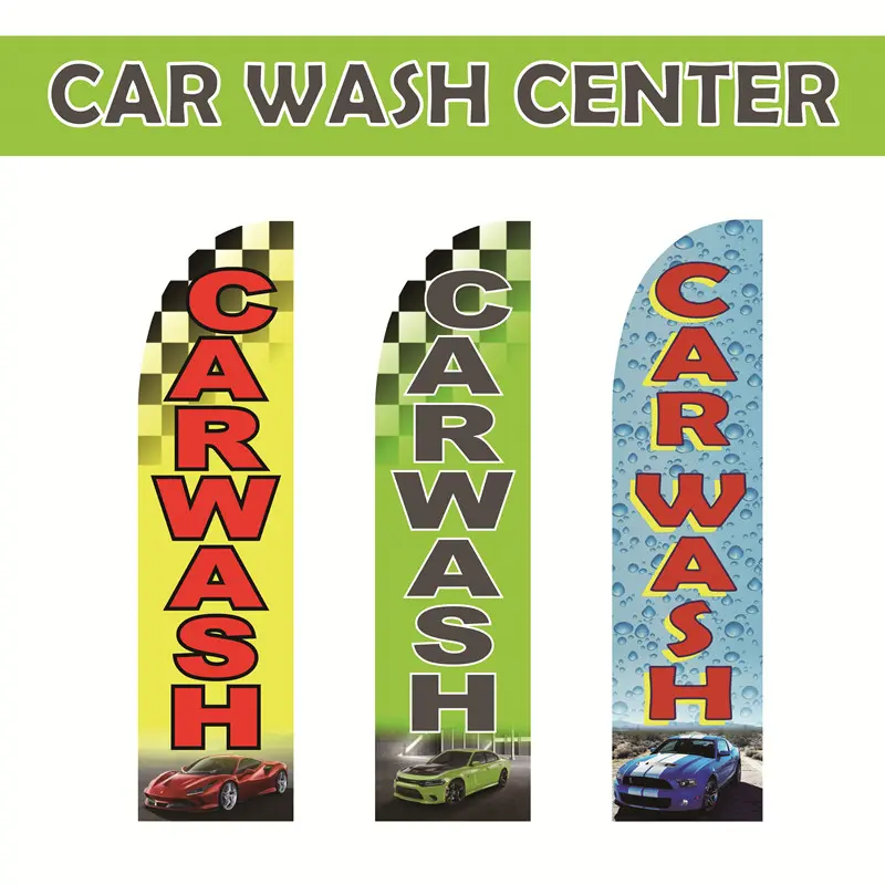 1pc Heavy-Duty Car Wash Swooper Flag - 110g Knitted Polyester Banner with Yellow Font, 11.5ft Pole-Mount Compatible Durable Outdoor Advertising Display Sign, Windless Feather Business Promotional Banner