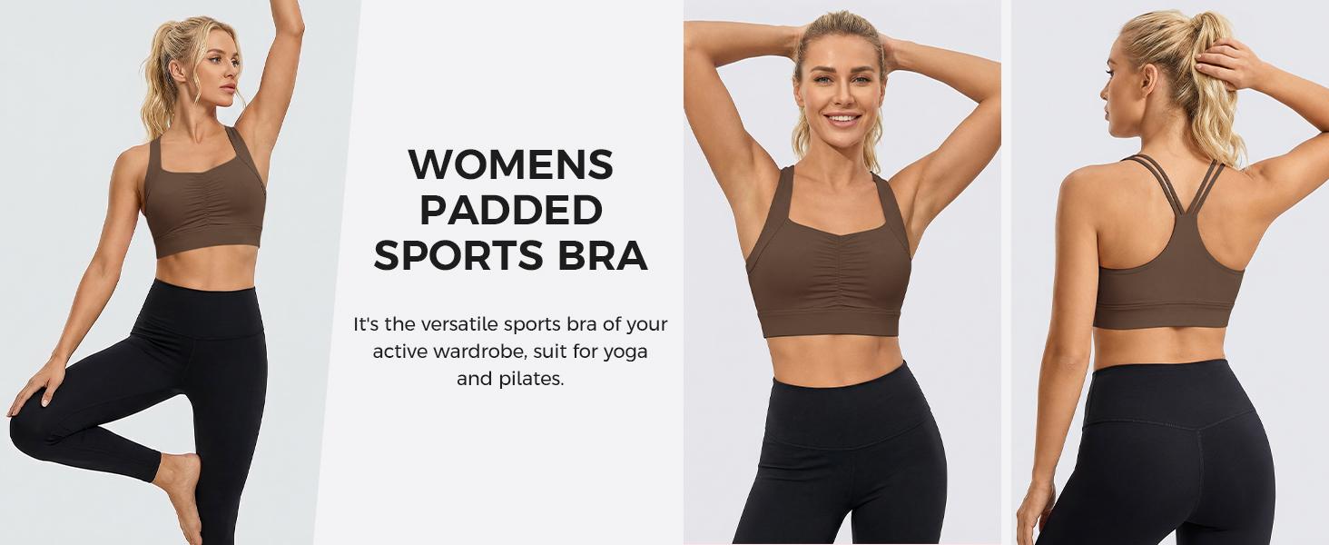 Aoysky Womens Buttery Soft Racerback Sports Bra Square Neck Ruched Padded Y-Back Workout Gym Crop Tank Tops