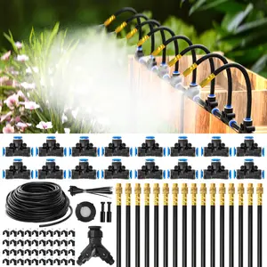 100Ft 1/4" Drip Irrigation System,Upgrade Garden Irrigation Kit with 16Pcs Adjustable Copper Nozzles,Automatic Atomizing Watering Sprinkler System for Outdoor,Raised Bed,Lawn,Greenhouse,Tools & Hardware