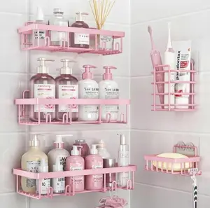 Dorm Essentials! A-HEYIDA 5-Piece Pink Shower Caddy Set, No-Drill Rustproof Bathroom Organizer, Aesthetic Wall Storage for Apartments