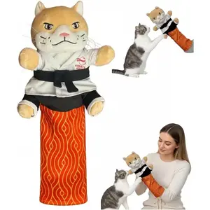 Karate Cat Doll and Cat Wrestling Gloves, Safe Biting Toys, Solid Filled Interactive Doll Gloves, Suitable for Cat Role-Playing