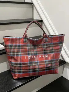 Fashion classic large-capacity plaid tote bag, daily commute easy-to-match PVC handbag, all personal items can be accommodated, suitable for outings, shopping, and travel.