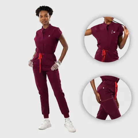 EADFLIE Women's Fitted Scrub Overalls - Chic, Minimalist Stand-Up Collar, 7 Pockets, Short Sleeves, Stretch Polyblend Fabric, Adjustable Strap, Durable Thread, Machine Washable Casual Sports Scrubs Clothes for Medical Workwear
