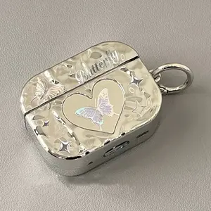 Earphone Case, Shiny Electroplating Mirror Design, For AirPods Pro 2, Silver Butterfly Aesthetic Shell