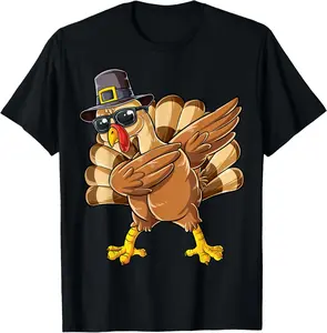 Dabbing Turkey Thanksgiving Day Pilgrim Boys Men Funny Dab T-Shirt Pure Cotton Graphic Tees Menswear Top: Gifts for Men & Women