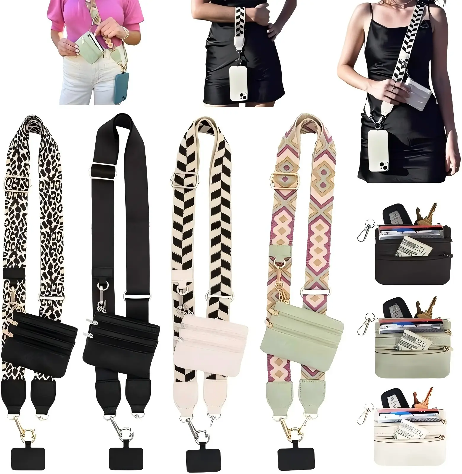 Cross body cell phone holder,Adjustable Crossbody Phone Lanyard with Zippered Pouch - Clip and Go Strap for Phone and Wallet, Hands-Free Multifuct