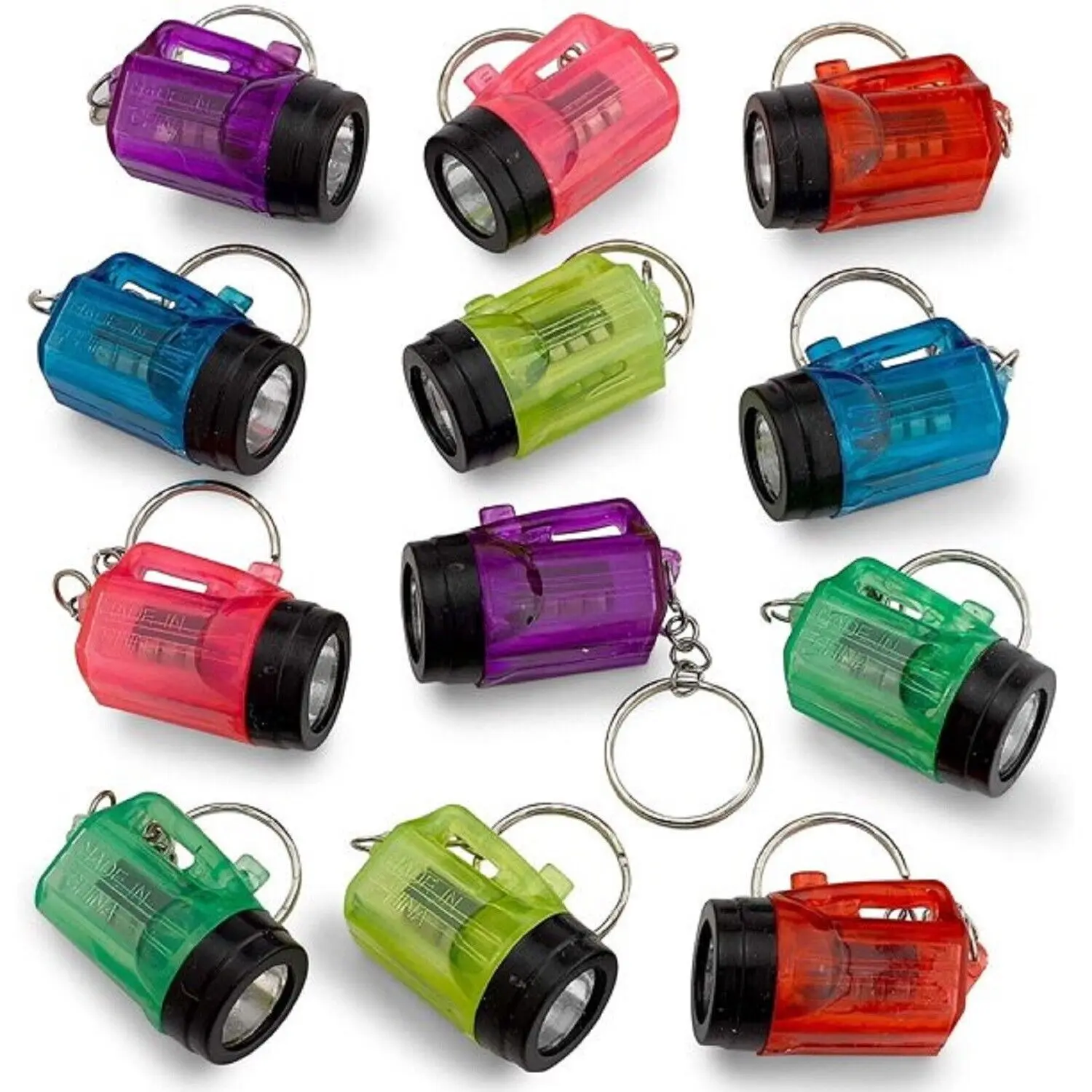 12 Mini Flashlight Keychains Assorted Neon Colors Party Favor Toys (1 dozen)