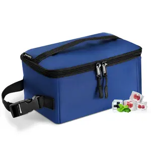 CERBONNY Cooler Bag - 6 Cans Capacity - Built in 2 Detachable Gel Packs -Navy Blue - Polyester Material - Perfect for On-the-Go Meals - Normal Lunch Box Size
