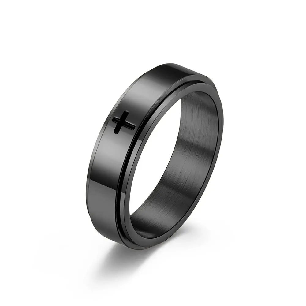 Stainless Steel Cross Ring for Men and Women, Minimalist Spinner Fidget Band for Anxiety Relief, Inspirational Christian Jewelry Gift, Cross Rings, Crucifix Motif Rings