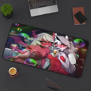 Loona Wolf Girl Helluva Boss Desk Mat - Aesthetic Red Theme Mousepad - Non-Slip Natural Rubber Base - Large Anime Desk Protector for Gaming & Work
