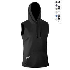 Men’s solid-color hooded tank top—quick-drying, breathable sleeveless top for gym workouts and running; casual men’s clothing suitable for all seasons