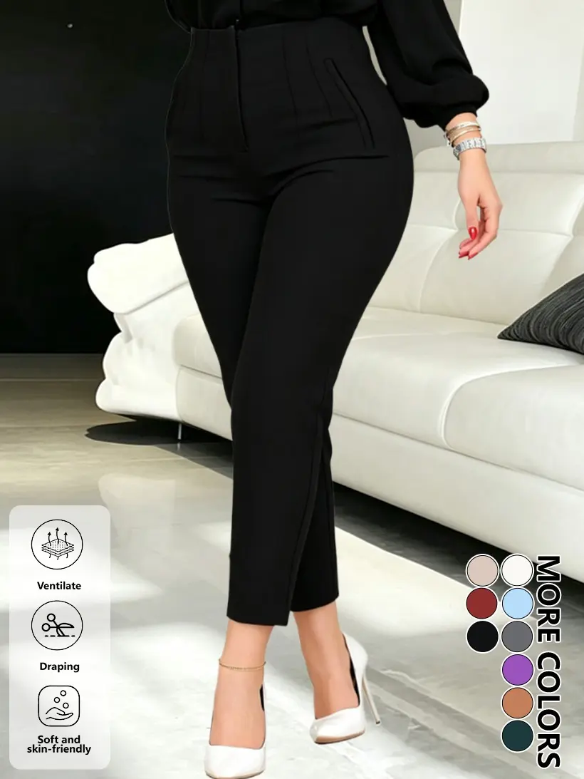 Women’s fashionable, casual, comfortable, breathable high-waisted pants; solid-color elegant straight-leg casual pants for spring/summer/autumn, suitable for everyday wear and various occasions.