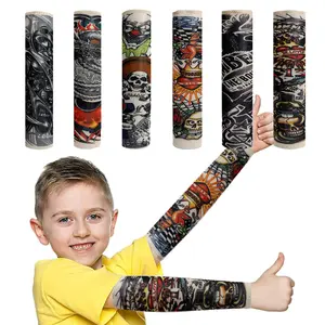 Kids Temporary Tattoo Sleeves, 6pcs Cooling Arm Sunscreen Sleeves, UV Sun Protection for Football Basketball Costume